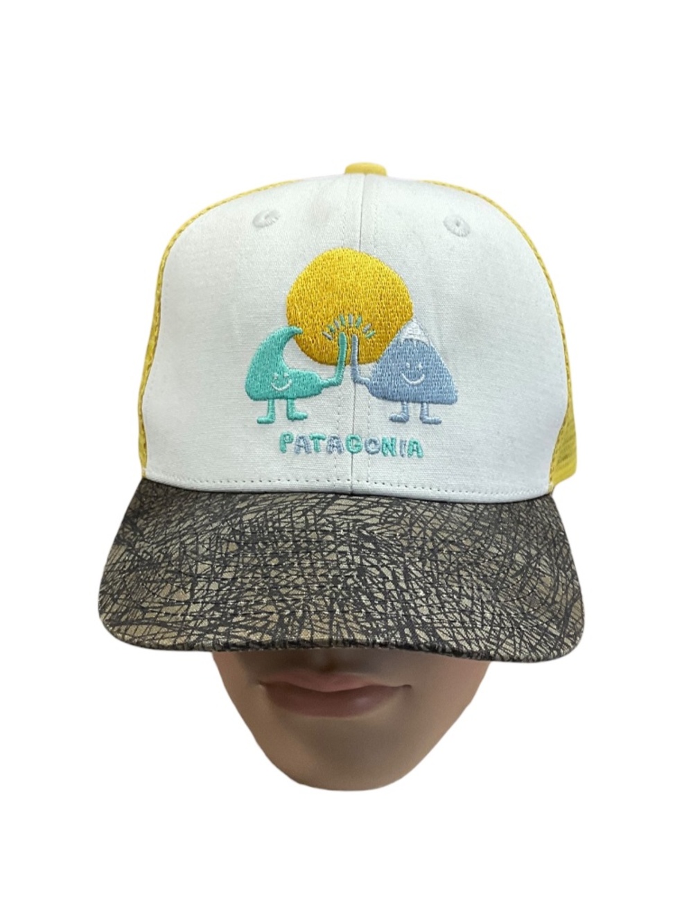 Patagonia Embroidered Graphic Trucker Hat Yellow White Snapback One Size